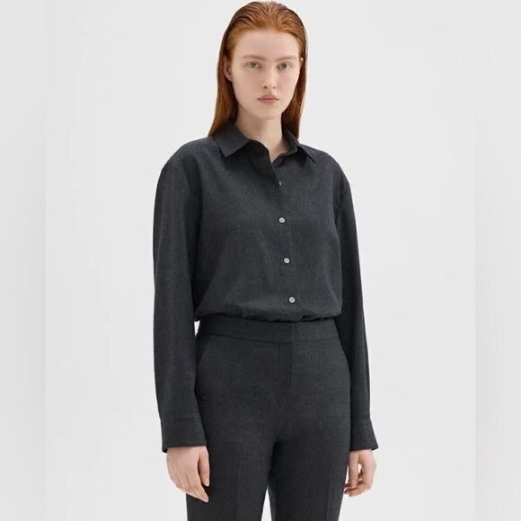 THEORY
SLEEK FLANNEL MENSWEAR SHIRT - NEW CHARCOAL - Picture 1 of 11